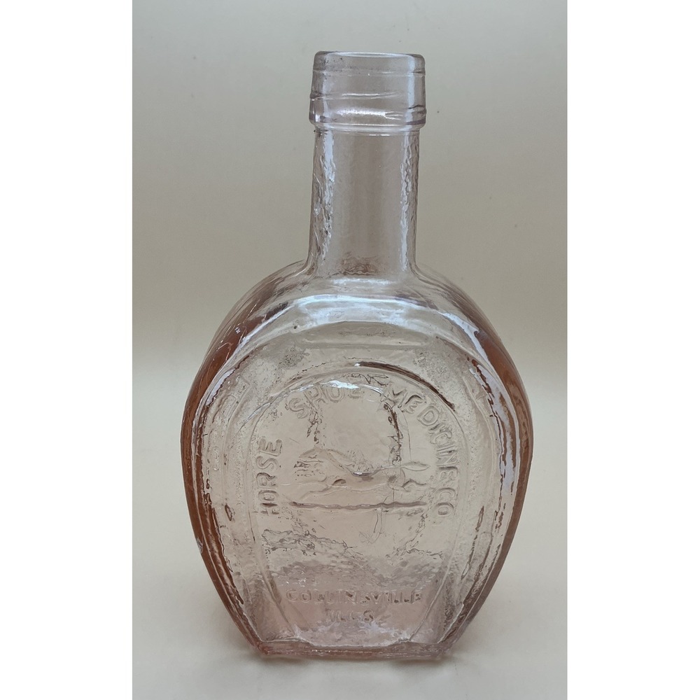Vintage Wheaton Glass,‎ Horseshoe Medicine Co Bitters Brown Pink Bottle 7.5"x 4"